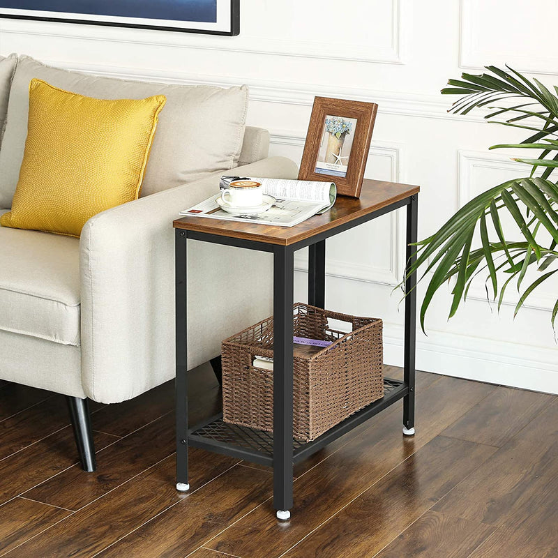 Industrial Side Table 2-Tier With Mesh and Metal Frame Rustic Brown Image 4 - v178-11086