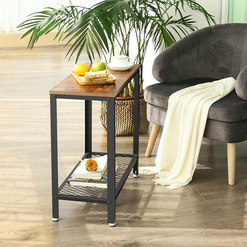 Industrial Side Table 2-Tier With Mesh and Metal Frame Rustic Brown Image 5 - v178-11086