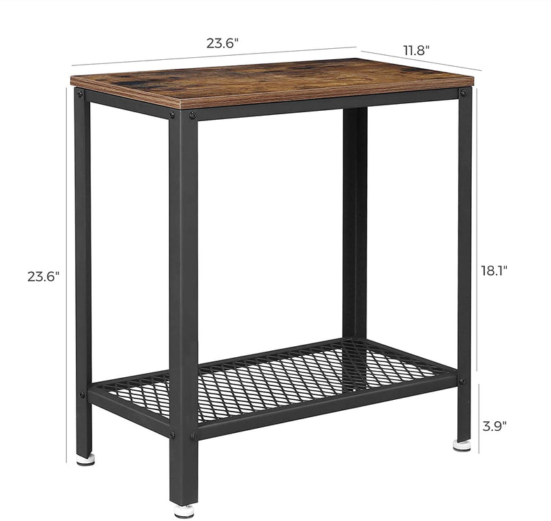 Industrial Side Table 2-Tier With Mesh and Metal Frame Rustic Brown Image 6 - v178-11086