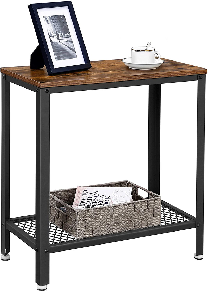 Industrial Side Table 2-Tier With Mesh and Metal Frame Rustic Brown Image 7 - v178-11086
