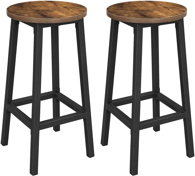 Set of 2 Bar Stools with Sturdy Steel Frame Rustic Brown and Black 65 cm Height Image 1 - v178-11109