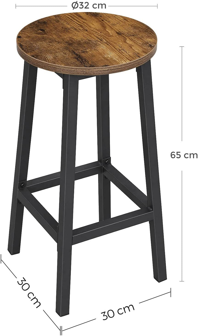 Set of 2 Bar Stools with Sturdy Steel Frame Rustic Brown and Black 65 cm Height Image 2 - v178-11109