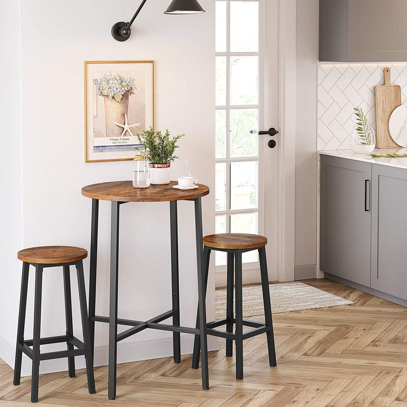 Set of 2 Bar Stools with Sturdy Steel Frame Rustic Brown and Black 65 cm Height Image 3 - v178-11109