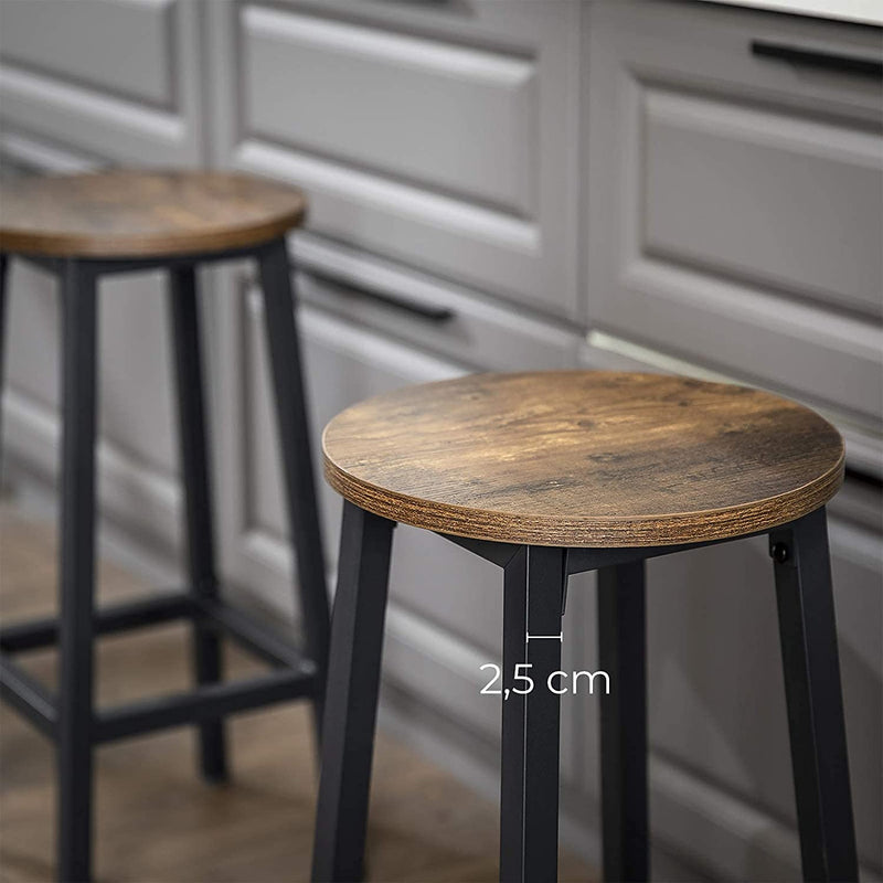 Set of 2 Bar Stools with Sturdy Steel Frame Rustic Brown and Black 65 cm Height Image 5 - v178-11109