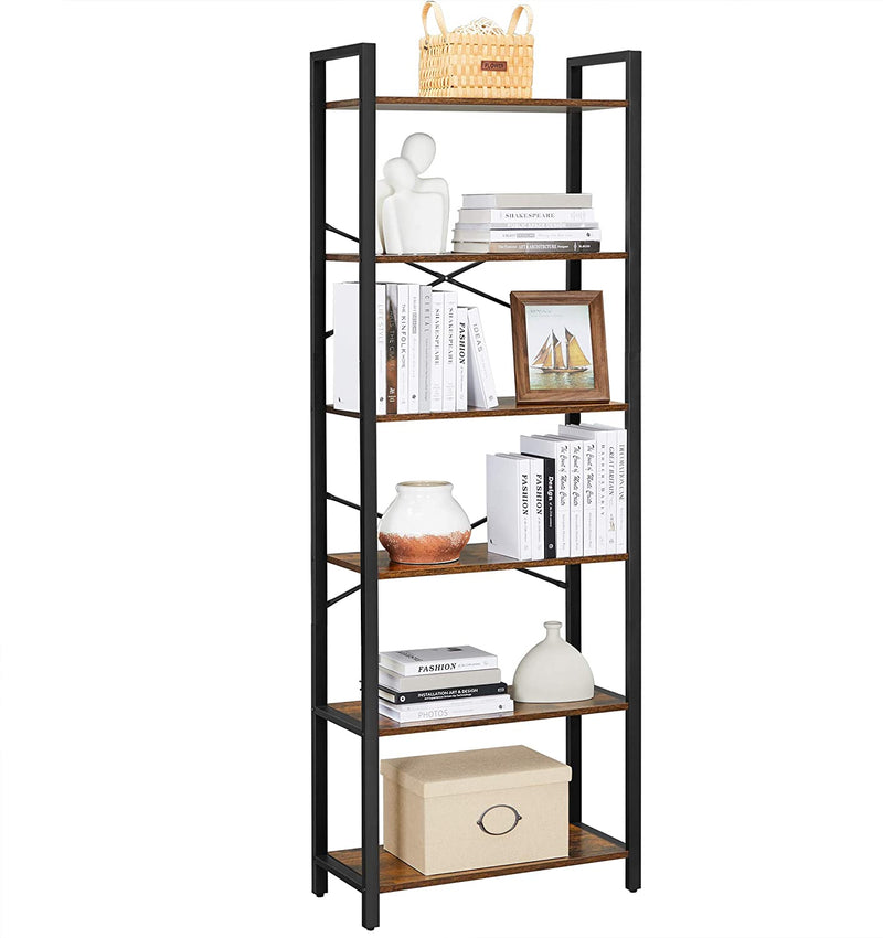 6-Tier Storage Rack with Industrial Style Steel Frame Rustic Brown and Black, 186 cm High Image 7 - v178-11154