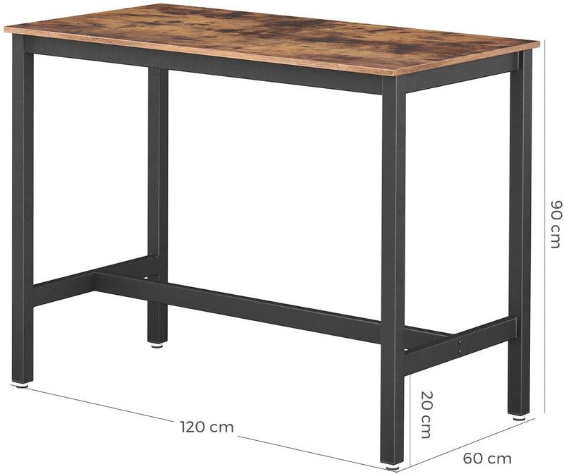 Bar Table with Solid Metal Frame and Wood Look, 120 x 60 x 90 cm Image 2 - v178-11352