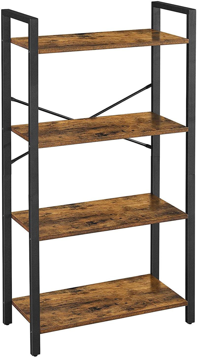 4-Tier Storage Rack with Steel Frame, 120 cm High, Rustic Brown and Black Image 1 - v178-11413
