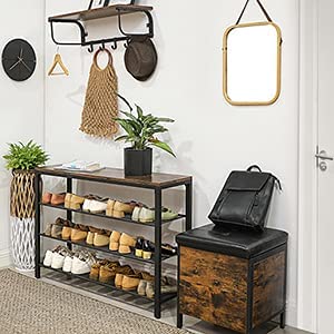 Shoe Rack with 3 Mesh Shelves Rustic Brown and Black Image 4 - v178-11482