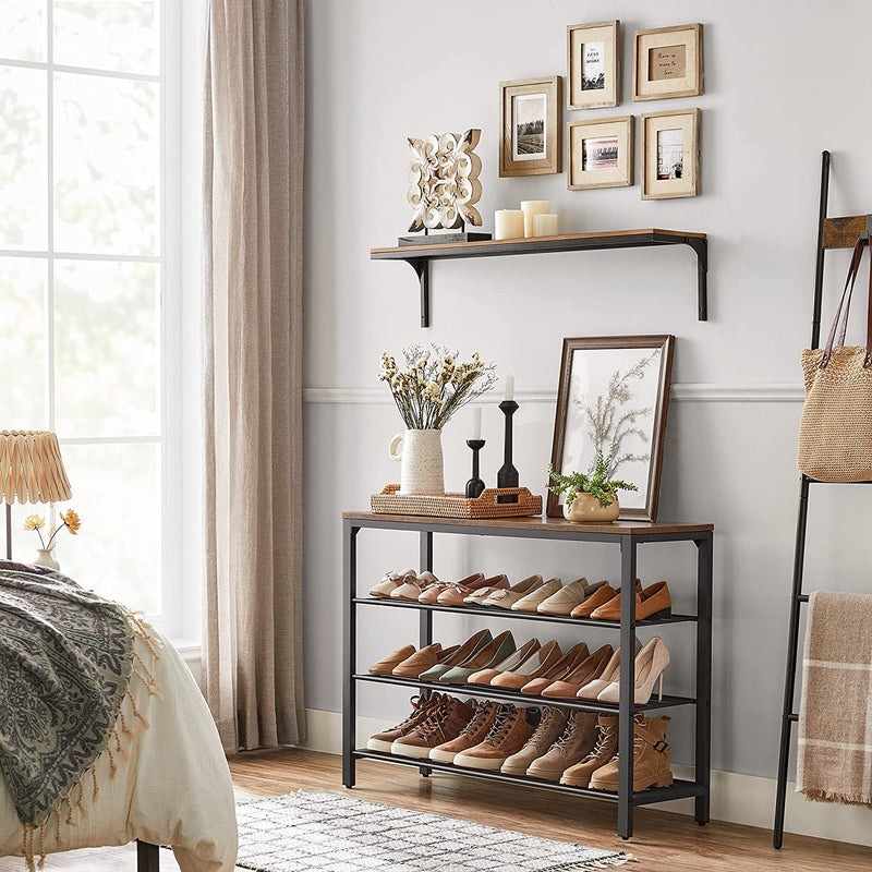 Shoe Rack with 3 Mesh Shelves Rustic Brown and Black Image 5 - v178-11482