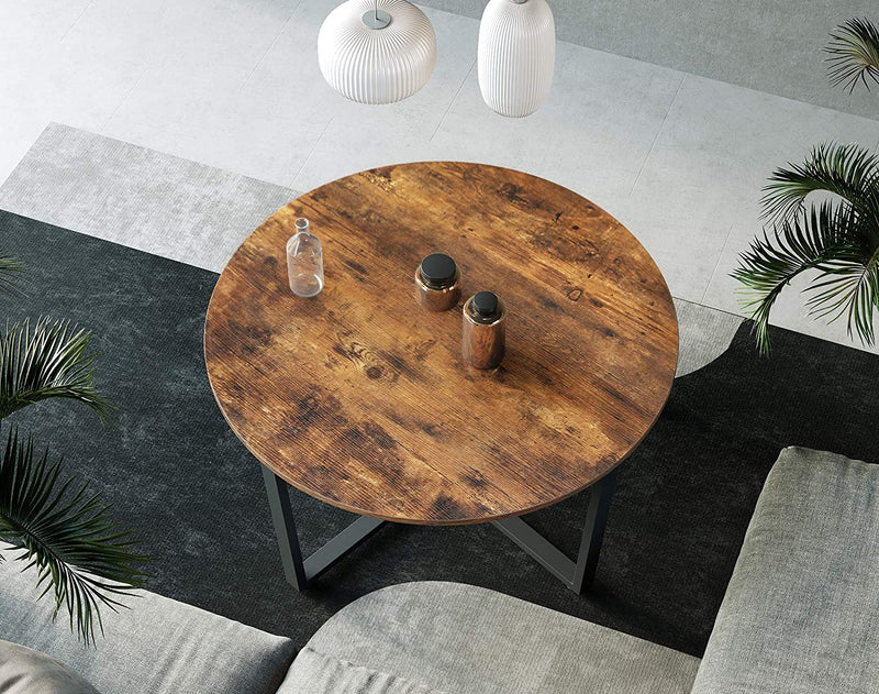 Round Coffee Table Rustic Brown and Black Image 4 - v178-11529