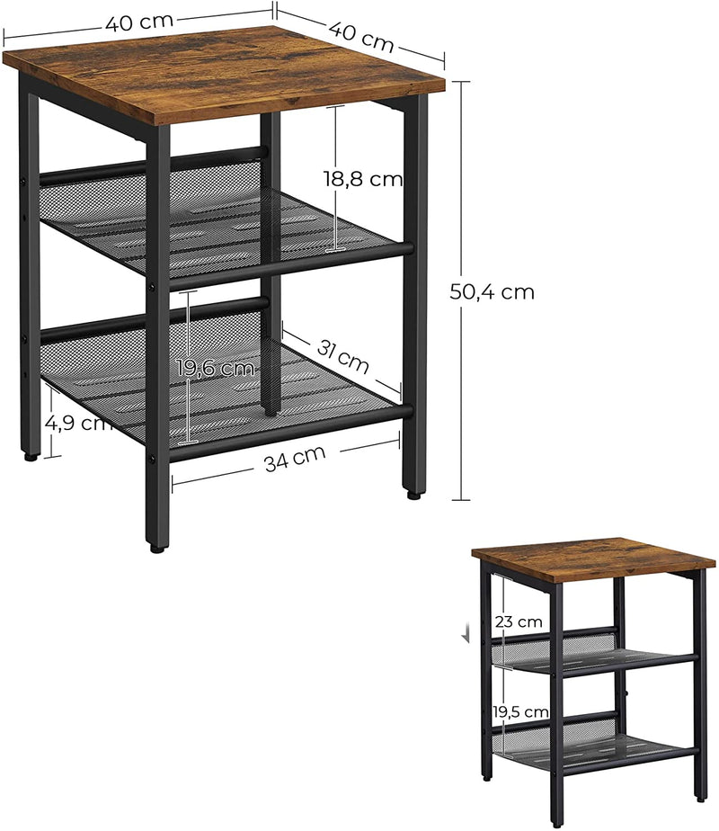 Industrial Set of 2 Bedside Tables with Adjustable Mesh Shelves Rustic Brown and Black Image 3 - v178-11604