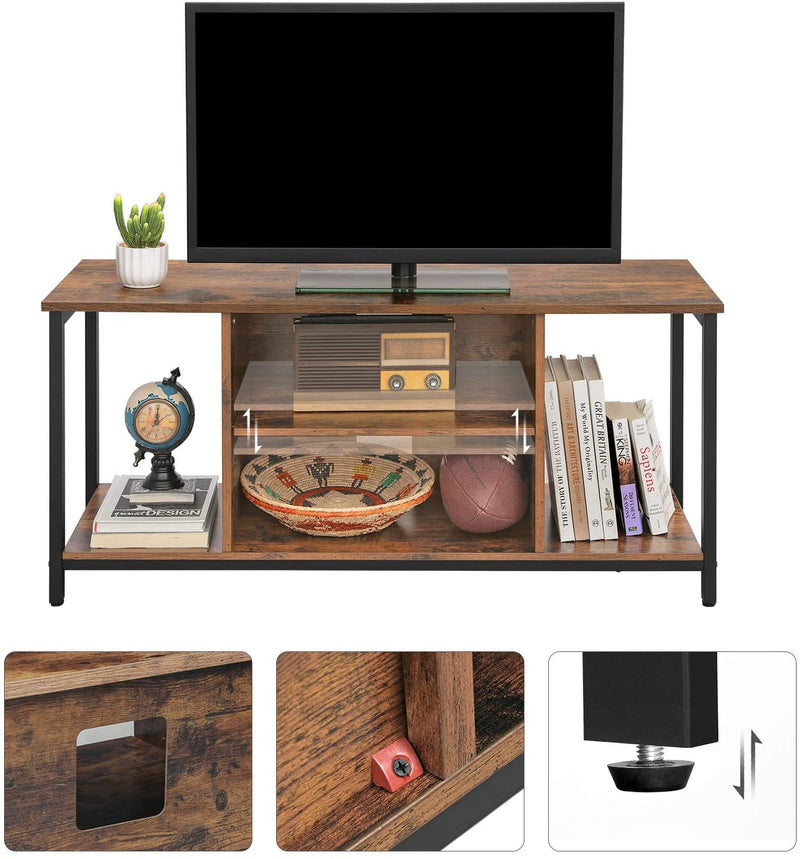 TV Console Unit with Open Storage Rustic Brown and Black Industrial Image 3 - v178-11666