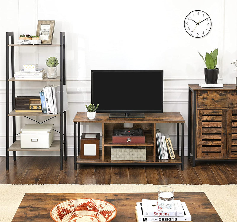 TV Console Unit with Open Storage Rustic Brown and Black Industrial Image 1 - v178-11666