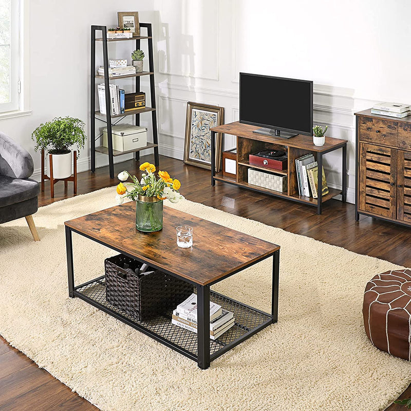 TV Console Unit with Open Storage Rustic Brown and Black Industrial Image 8 - v178-11666