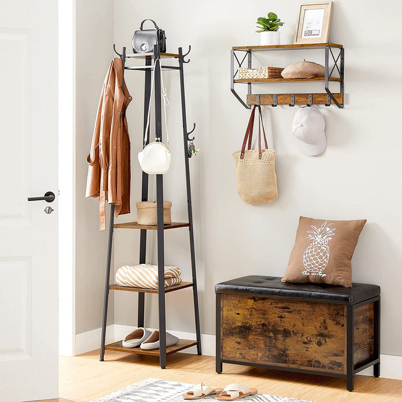 Coat Rack with 3 Shelves with Hooks Rustic Brown and Black Image 2 - v178-11697