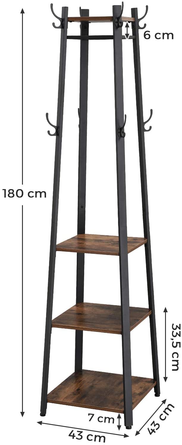Coat Rack with 3 Shelves with Hooks Rustic Brown and Black Image 5 - v178-11697
