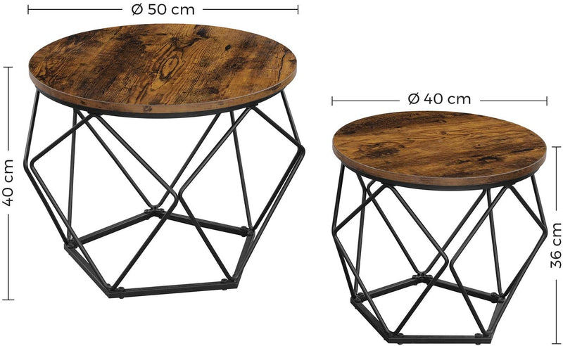 Set of 2 Side Tables Robust Steel Frame Rustic Brown and Black Image 6 - v178-11796