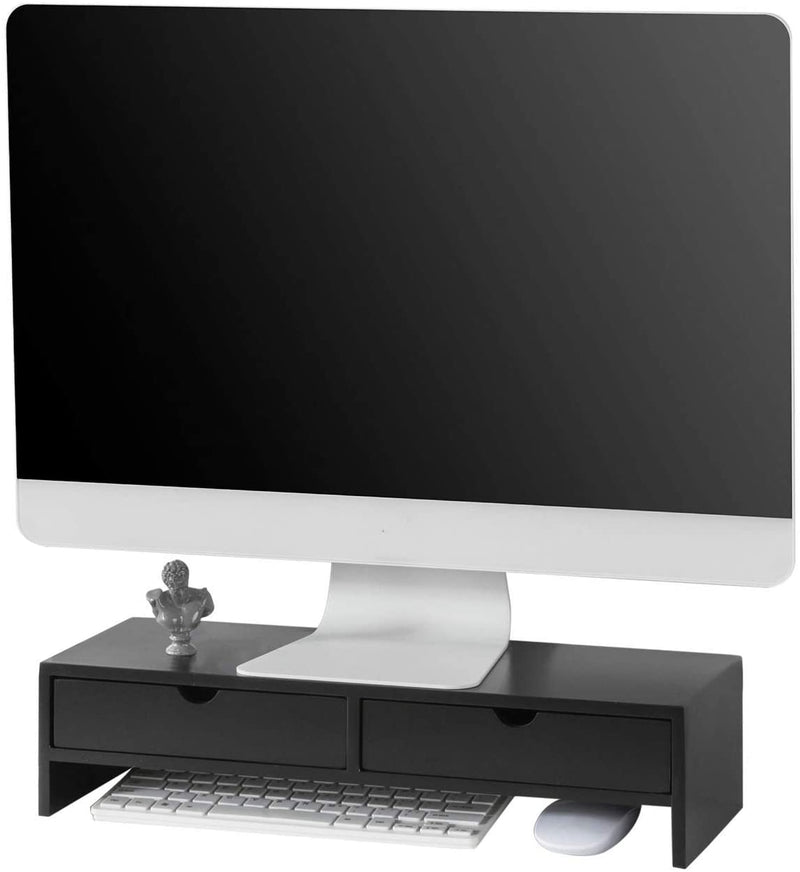 Black Monitor Stand Desk Organizer with 2 Drawers Image 1 - v178-84522