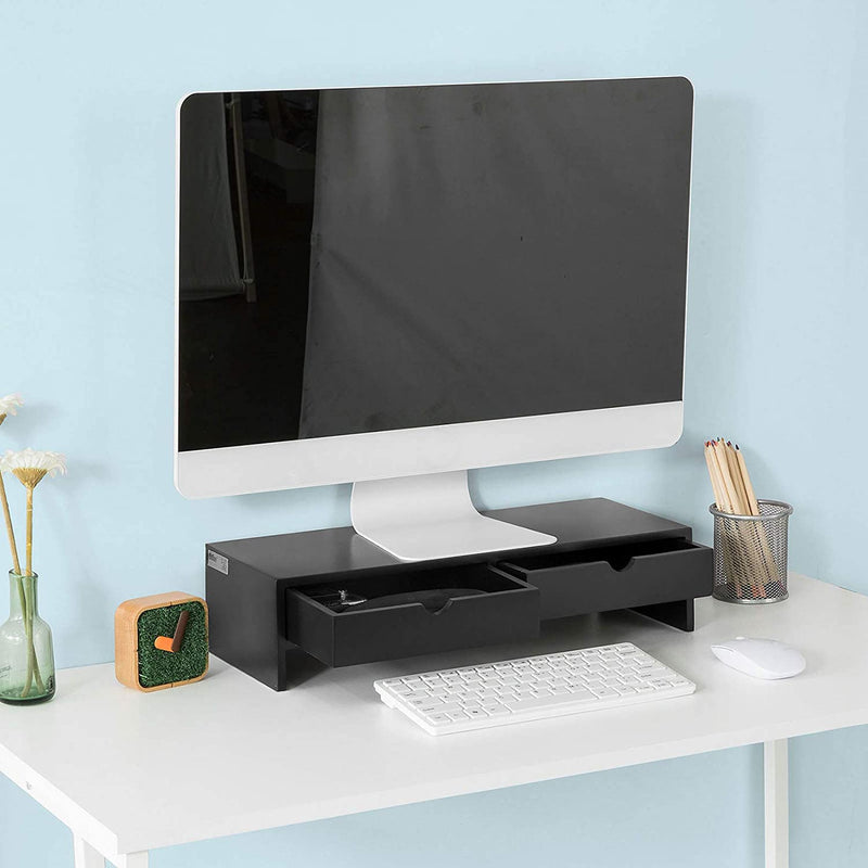 Black Monitor Stand Desk Organizer with 2 Drawers Image 2 - v178-84522
