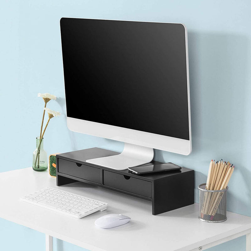 Black Monitor Stand Desk Organizer with 2 Drawers Image 3 - v178-84522