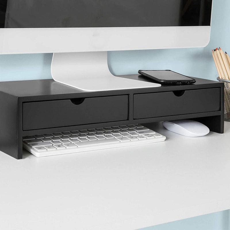 Black Monitor Stand Desk Organizer with 2 Drawers Image 7 - v178-84522