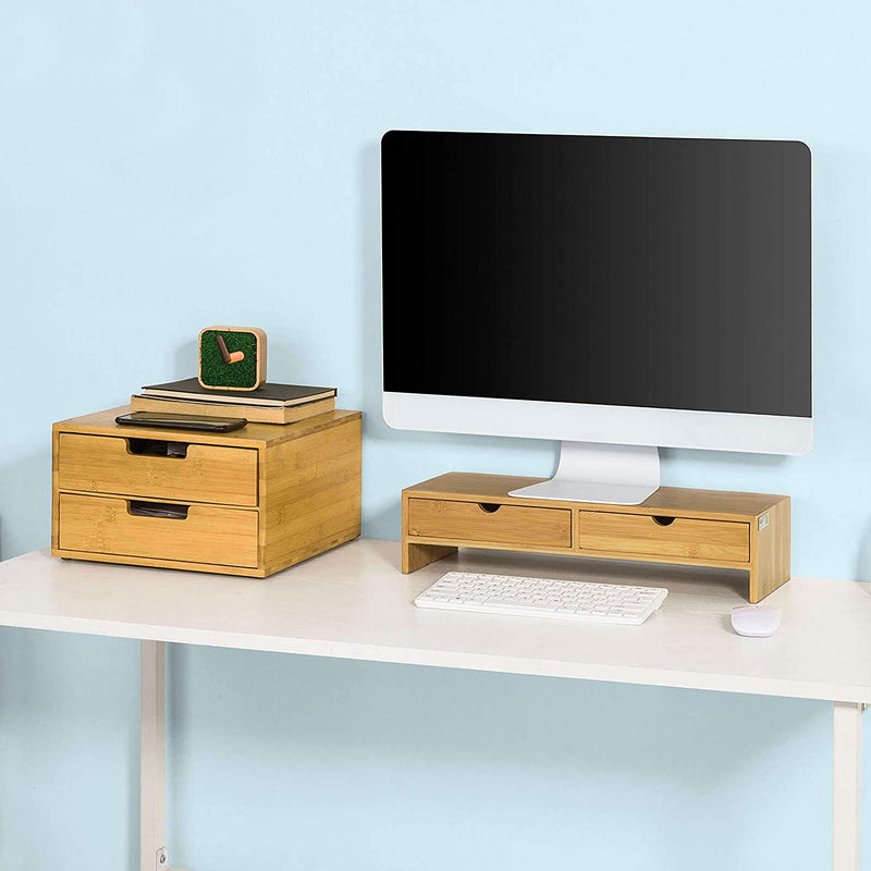 Bamboo Monitor Stand Desk Organizer with 2 Drawers Image 4 - v178-84546
