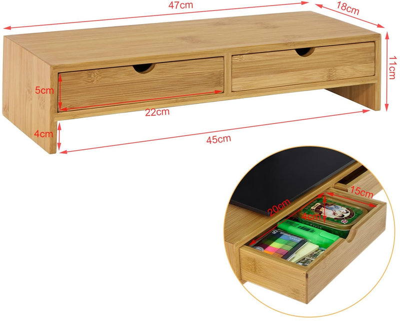 Bamboo Monitor Stand Desk Organizer with 2 Drawers Image 5 - v178-84546