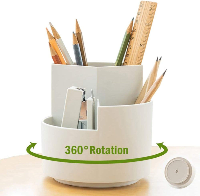 360 degree rotating multi-functional pen holder with 3 separate layer for office desk organiser (White)