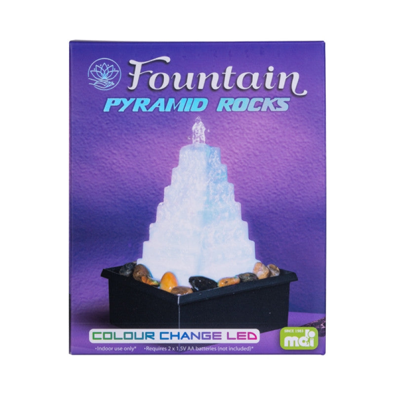 LED Pyramid with River Rocks Water Feature Fountain