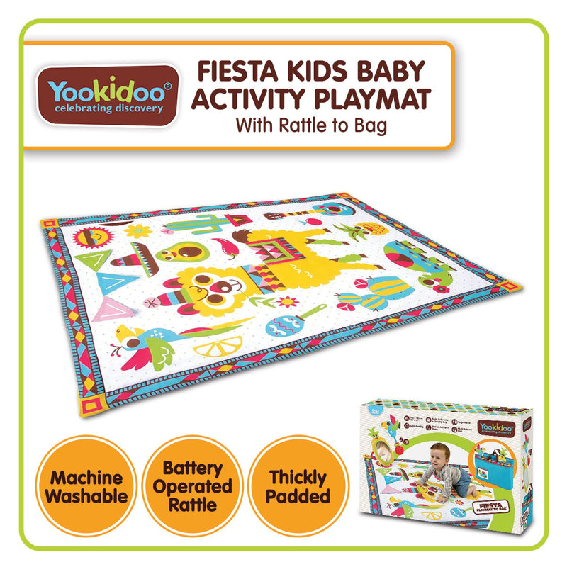 Yookidoo Fiesta Kids Baby Activity Playmat To Bag With Musical Rattle Padded
