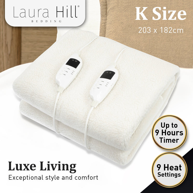 Laura Hill Electric Blanket Heated Fitted King Size Bed Safety 9 Heat Levels