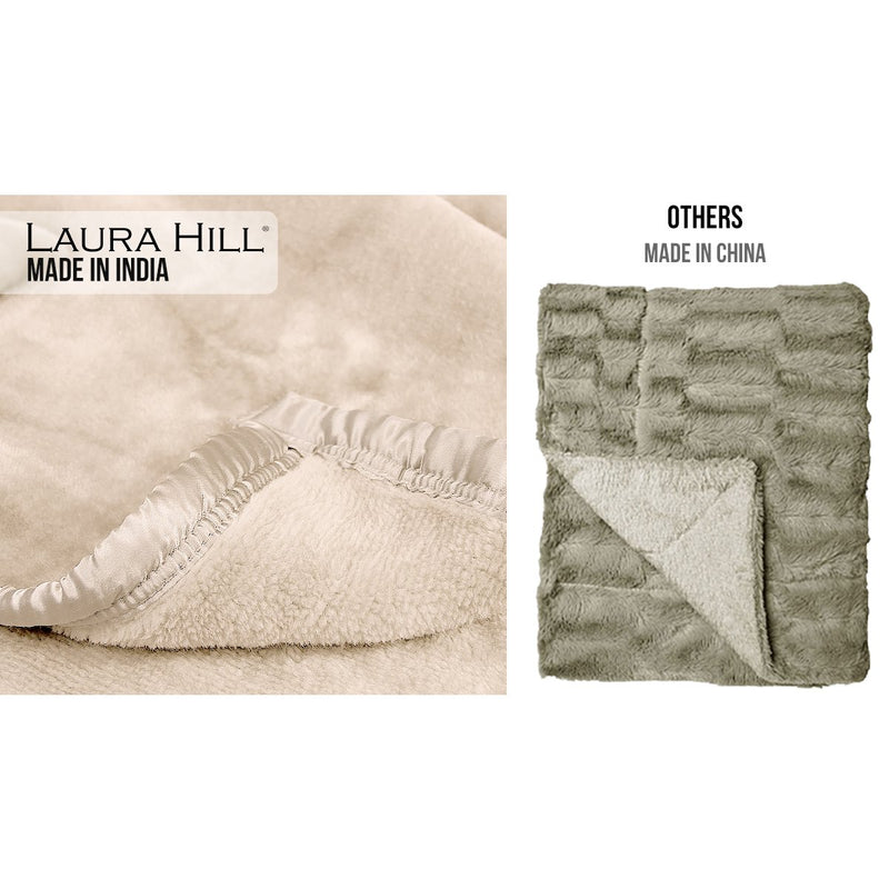 Laura Hill Mink Blanket Double Sided 600GSM Queen Size Beige