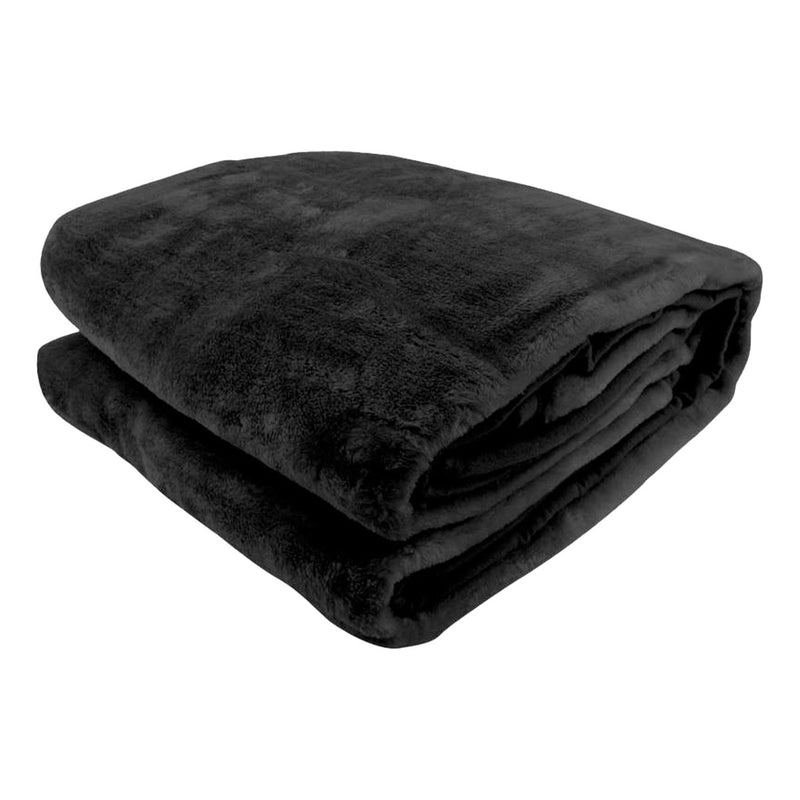 Laura Hill 600GSM Faux Mink Blanket Double-Sided Queen Size - Black