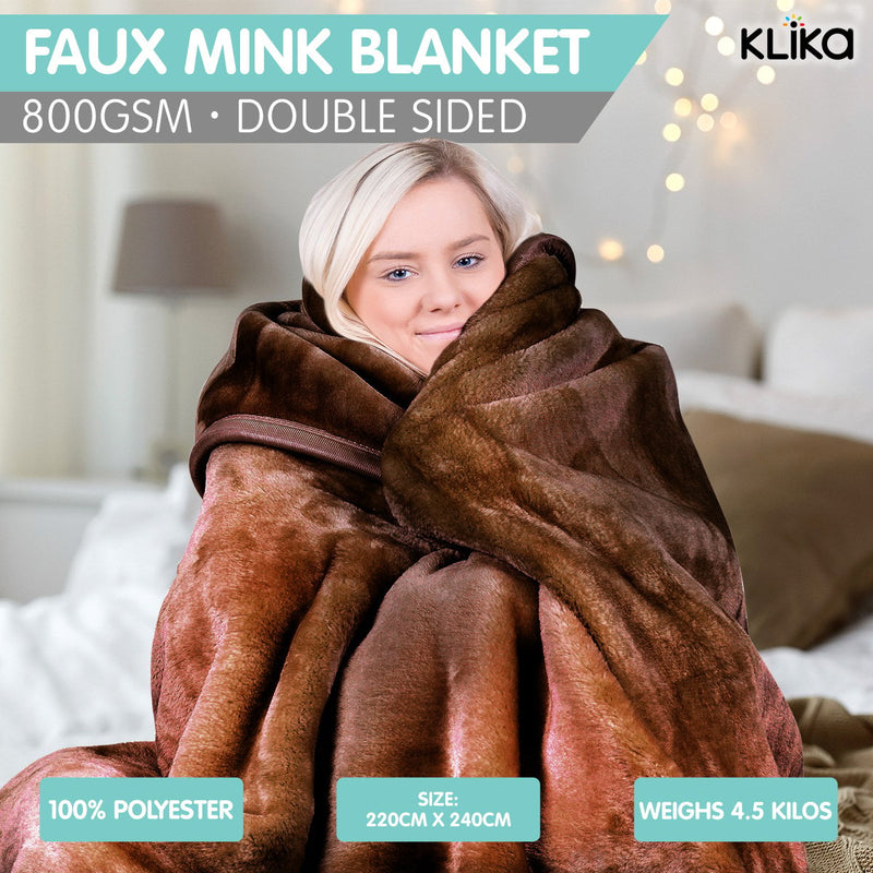 Laura Hill Faux Mink Blanket 800GSM Heavy Double-Sided - Chocolate