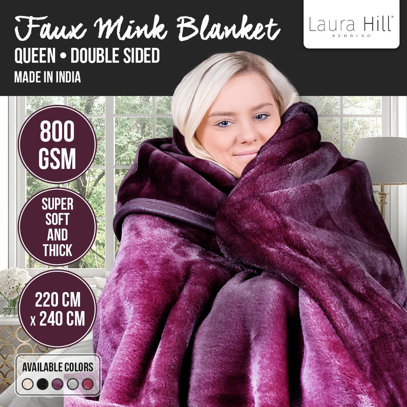 Laura Hill Double-sided Large 220 X 240cm Faux Mink Throw Rug Blanket 800-gsm Heavy - Purple
