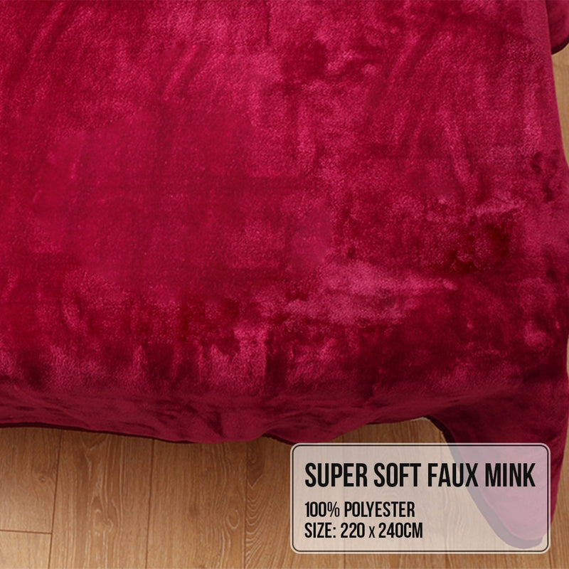 Laura Hill Double-sided Large 220 X 240cm Faux Mink Throw Rug Blanket 800-gsm Heavy - Red