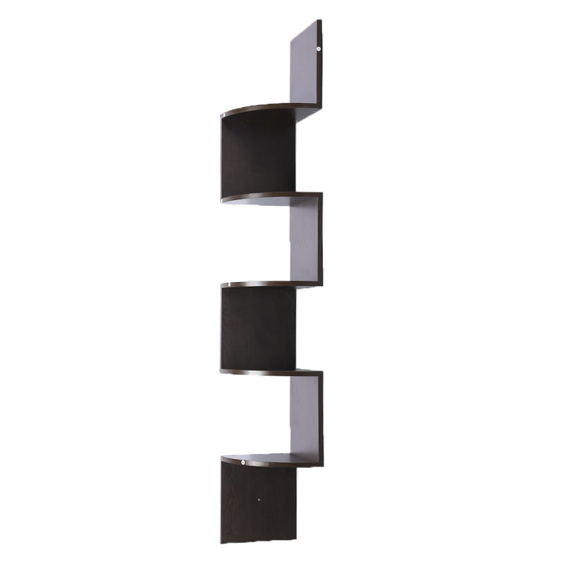 Sarantino 5 Tier Corner Wall Shelf Display Shelves Dvd Book Storage Rack Floating Mounted - Dark Brown