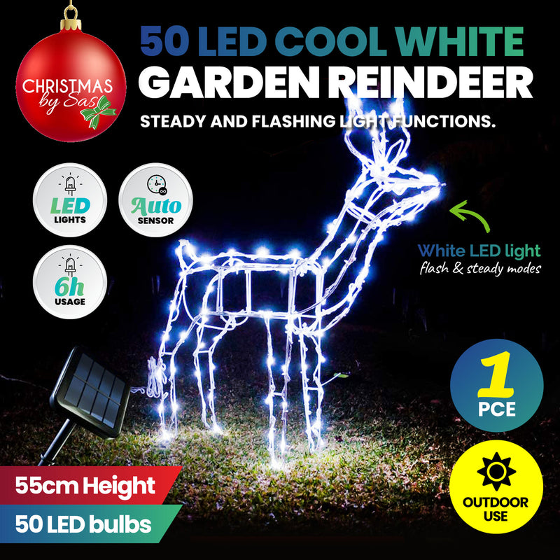 Christmas By Sas 55cm Reindeer Rope Light Solar LED Cool White Auto Sensor