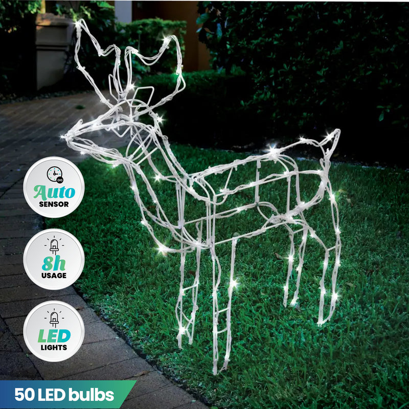 Christmas By Sas 55cm Reindeer Rope Light Solar LED Cool White Auto Sensor