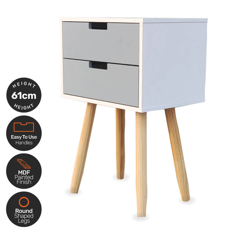 Home Master 2 Drawer Side Table Modern Sleek &amp; Stylish Neutral Design 61cm