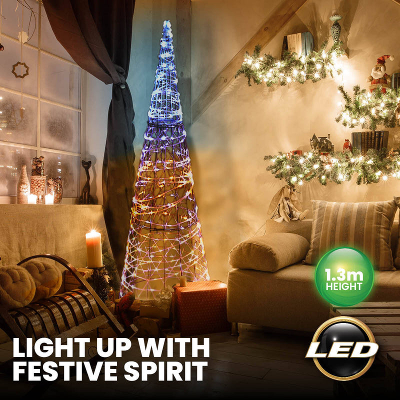 SAS Electrical 1.3m 3D LED Decorative Metal Cone Christmas Tree 192 Lights