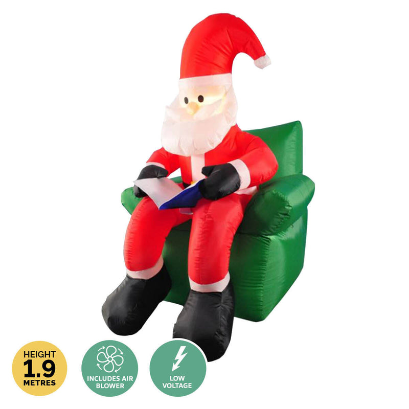 Christmas By Sas 1.9m Santa & His Reading Chair Self Inflating LED Lighting