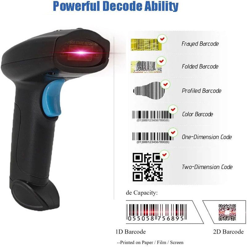 Wireless Barcode QR Bar Code Screen Scanner Data 1D 2D Reader USB Cable Mobile Payment Store