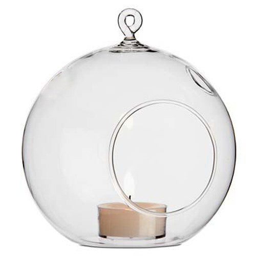 4 x Hanging Clear Glass Ball Tealight Candle Holder - 10cm Diameter / High - Wedding Globe Decoration Terrarium Succulent Plant Mini Garden Holder Decor Craft Gift