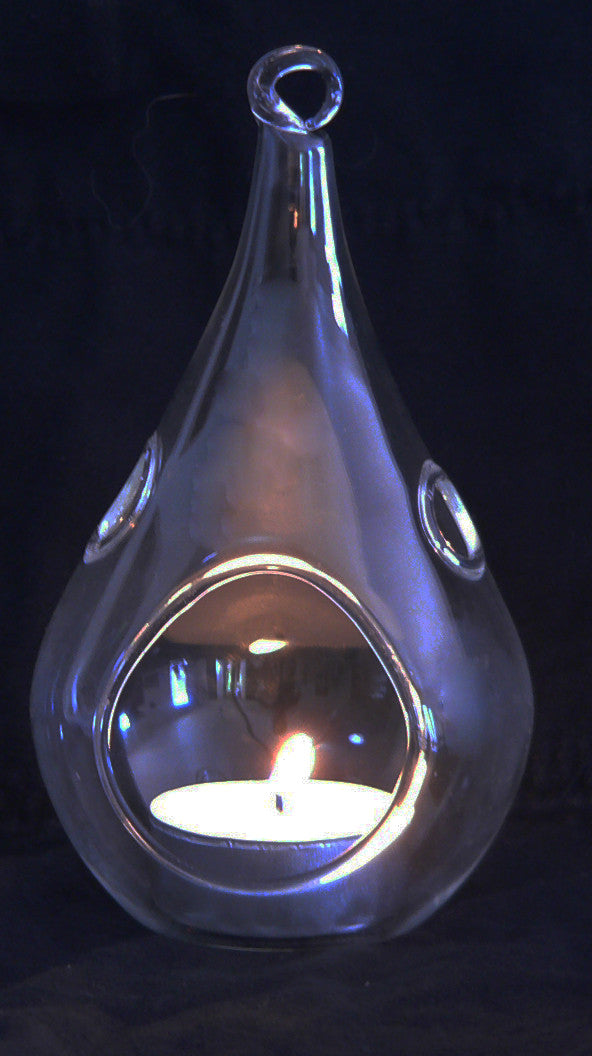 4 Pack of Hanging Clear Glass Tealight Candle Holder Tear Drop Pear Hour Glass Shape - 20cm High Terrarium Plant Mini Garden Holder D�cor Craft Gift