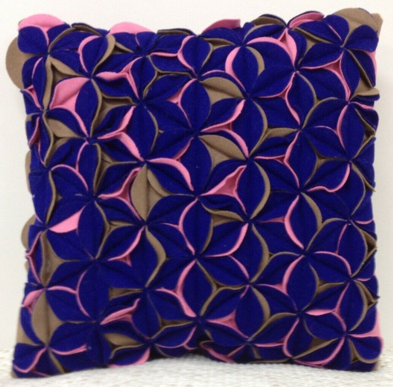 Amelie Royal Blue & Pink Felt Petals Cushion Cover