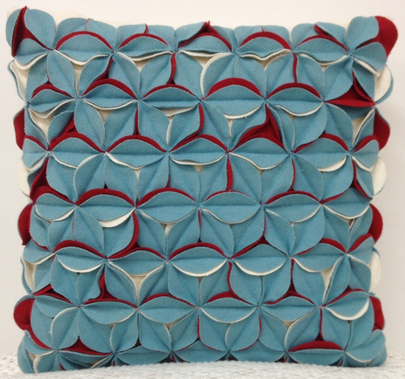 Amelie Aqua Blue & Red 3D Texture Cushion Cover