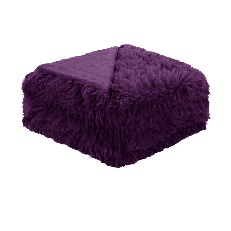 Hotel Living Soft Shaggy Long Hair Blanket Queen Purple