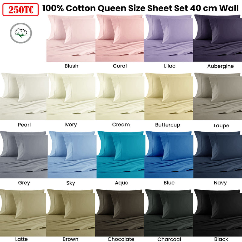 Artex 250TC 100% Cotton Sheet Set Queen Taupe