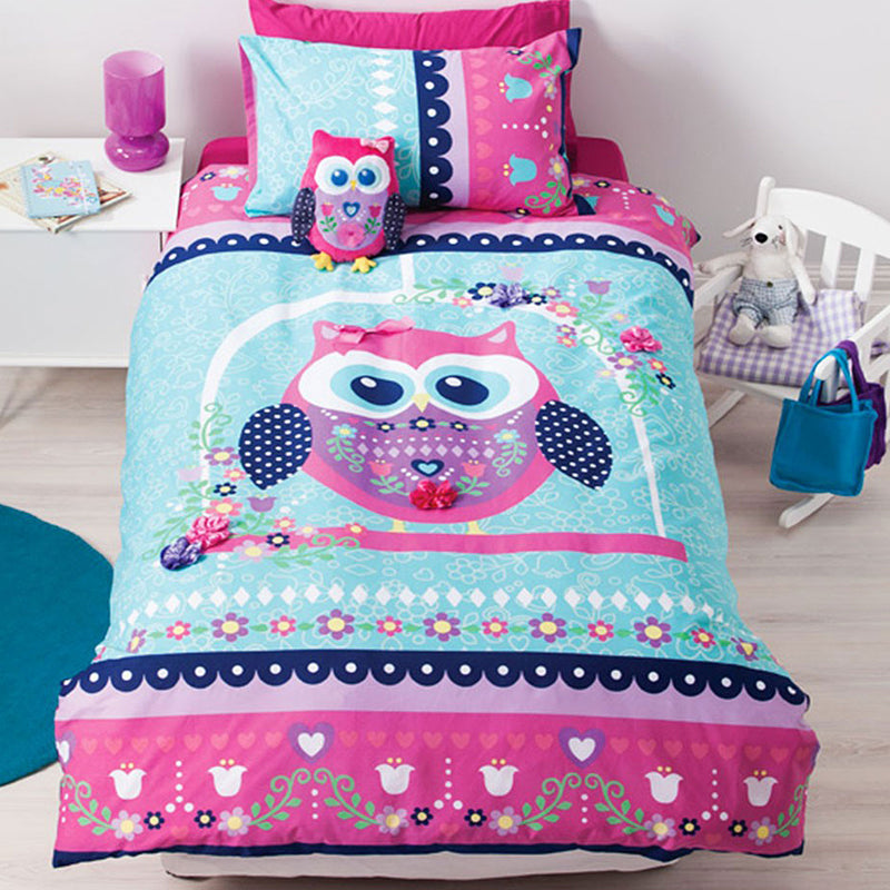 Cubby House Reversible Pretty Owl Quilt Cover Set Single